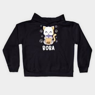 Kawaii Cute Cat Sipping Boba Milk Tea Kids Hoodie